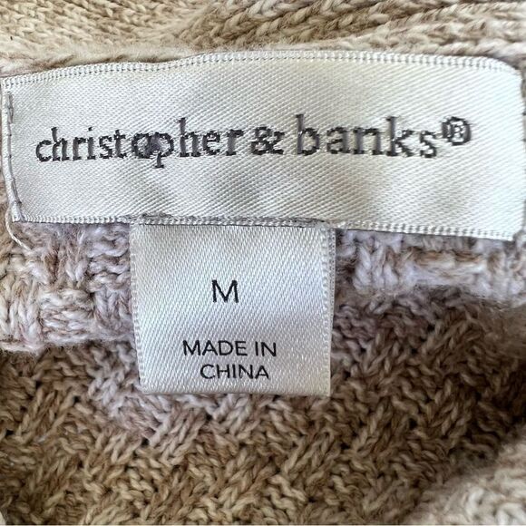 Christopher & Banks Cardigan Sweater Tan and White size Medium - Picture 7 of 8